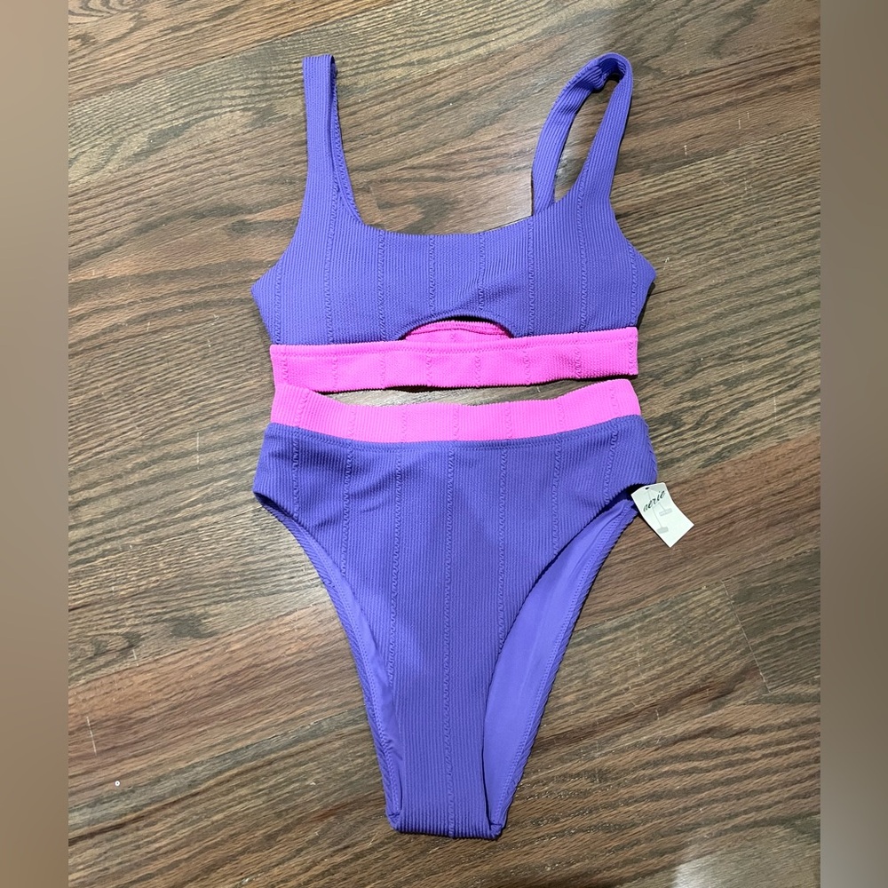 Aerie Purple and Pink Ribbed High Waist Bikini